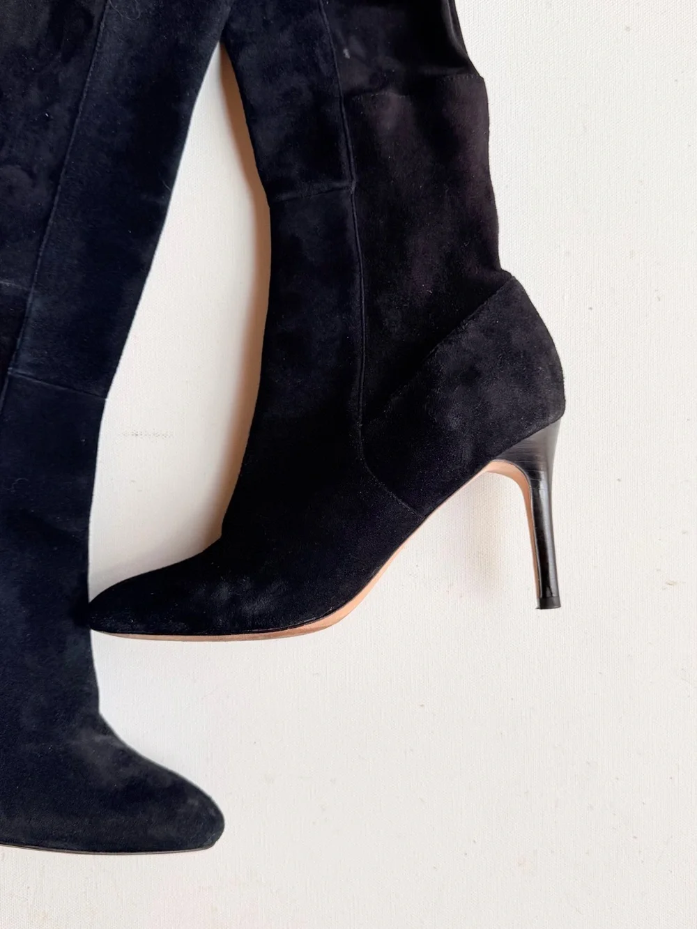 Cole Haan black suede over knee sock heeled boots